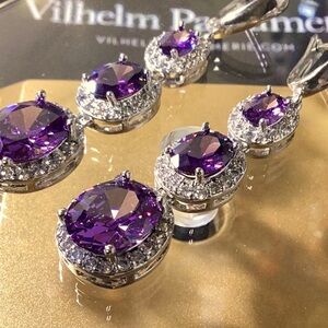 Sterling Silver Amethyst Zirconia Long Earrings